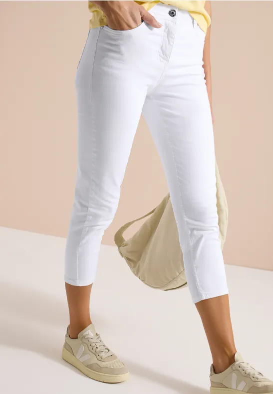Cecil Damen 3/4 Slim Leg Jeans im Slim Fit in Weiß, Gr: 25