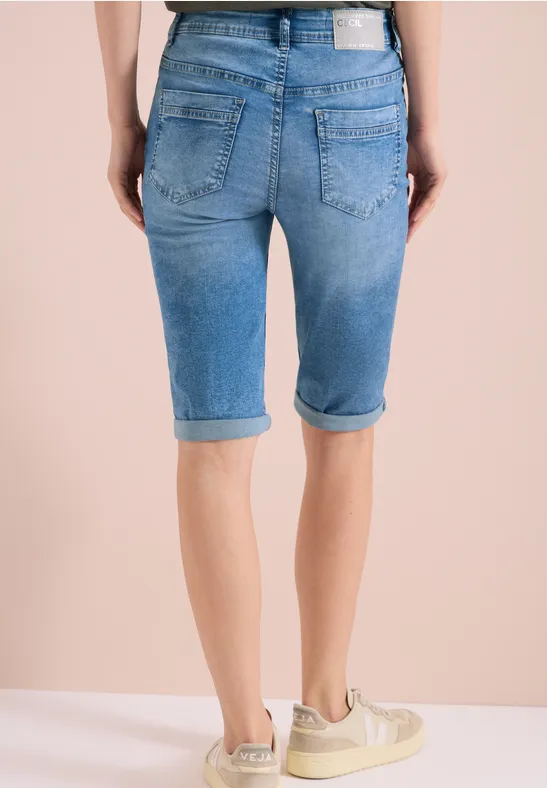 Cecil Damen Straight Leg Jeansshorts im Slim Fit in Blau, Gr: 25