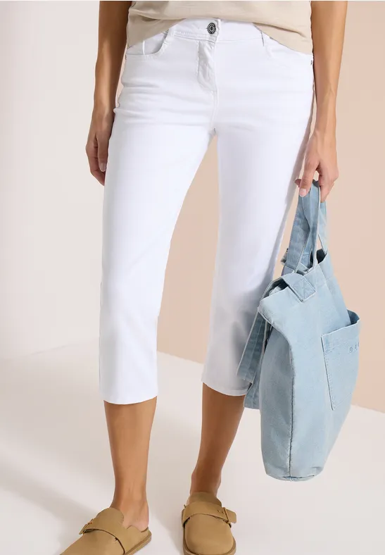 Cecil Damen 3/4 Slim Leg Jeans im Casual Fit in Weiß, Gr: 25