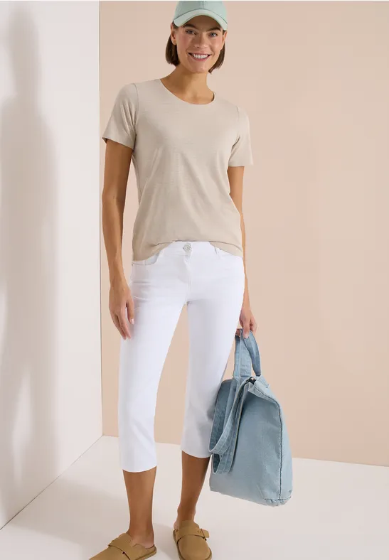 Cecil Damen 3/4 Slim Leg Jeans im Casual Fit in Weiß, Gr: 25