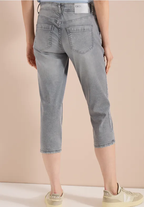Cecil Damen 3/4 Slim Leg Jeans im Casual Fit in Grau, Gr: 25