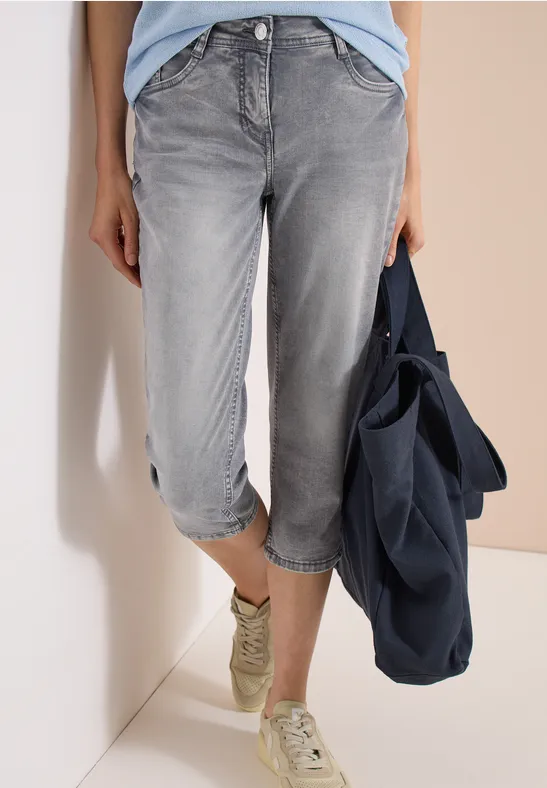 Cecil Damen 3/4 Slim Leg Jeans im Casual Fit in Grau, Gr: 25