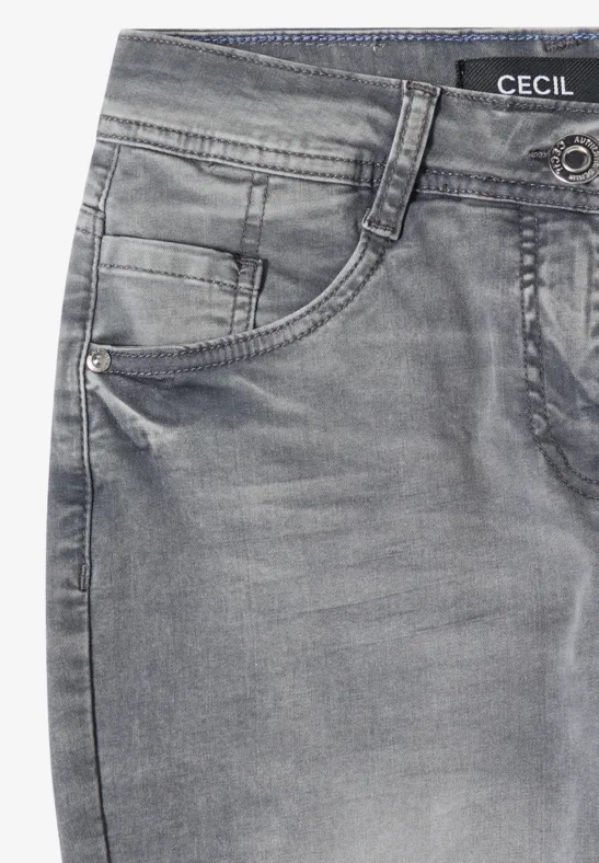 Cecil Damen 3/4 Slim Leg Jeans im Casual Fit in Grau, Gr: 25