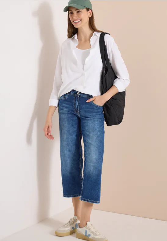Cecil Damen 3/4 Wide Leg Jeans im Loose Fit in Blau, Gr: 25