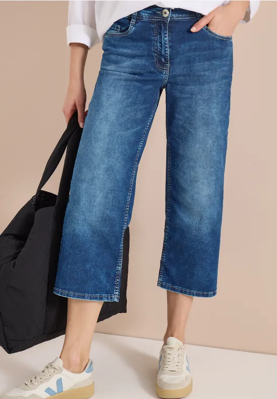 Cecil Damen 3/4 Wide Leg Jeans im Loose Fit in Blau, Gr: 25