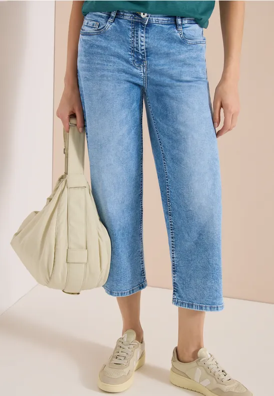 Cecil Damen 3/4 Wide Leg Jeans im Loose Fit in Blau, Gr: 25