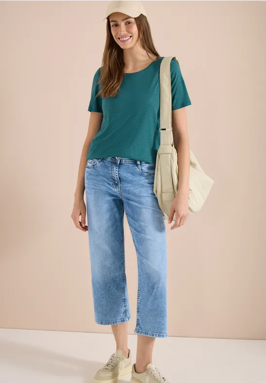 Cecil Damen 3/4 Wide Leg Jeans im Loose Fit in Blau, Gr: 25