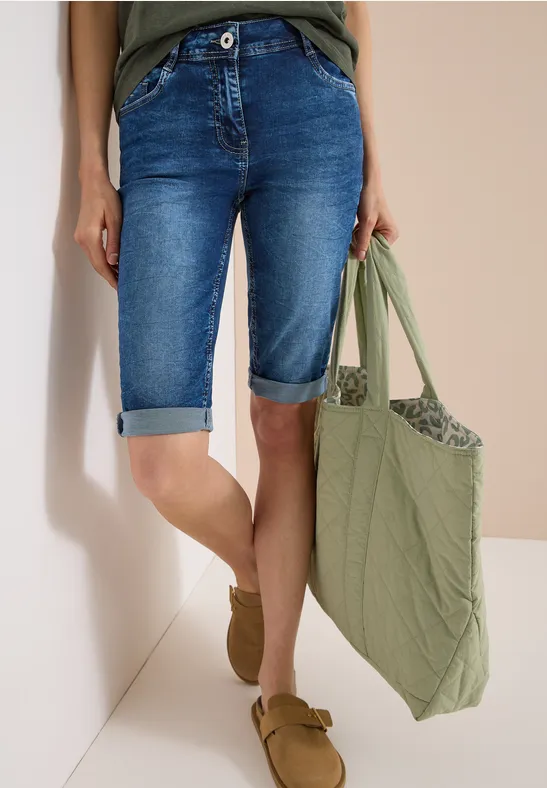 Cecil Damen High Waist Slim Leg Jeansshorts im Slim Fit in Blau, Gr: 25