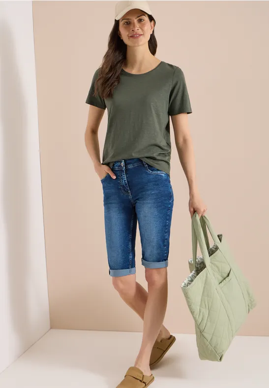 Cecil Damen High Waist Slim Leg Jeansshorts im Slim Fit in Blau, Gr: 25