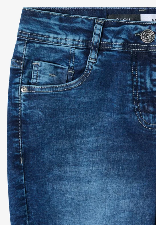 Cecil Damen High Waist Slim Leg Jeansshorts im Slim Fit in Blau, Gr: 25