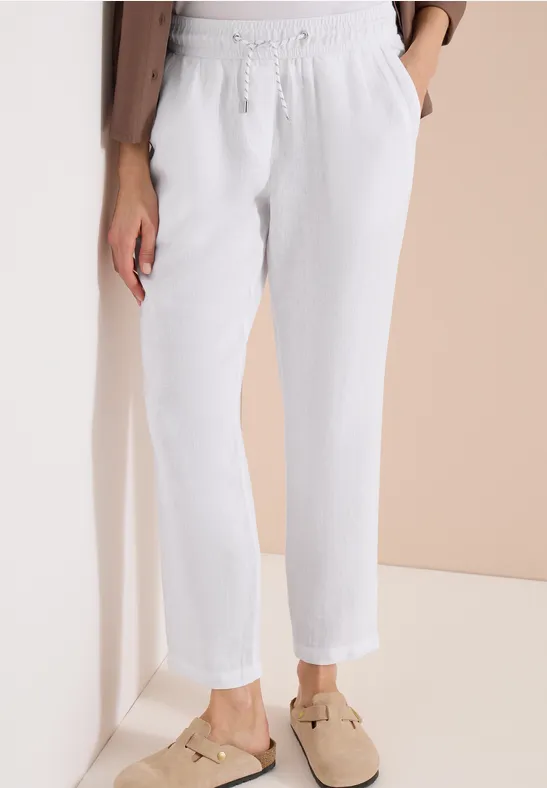 Cecil Damen Slim Leg Hose aus Leinen im Casual Fit in Weiß, Gr: XXL