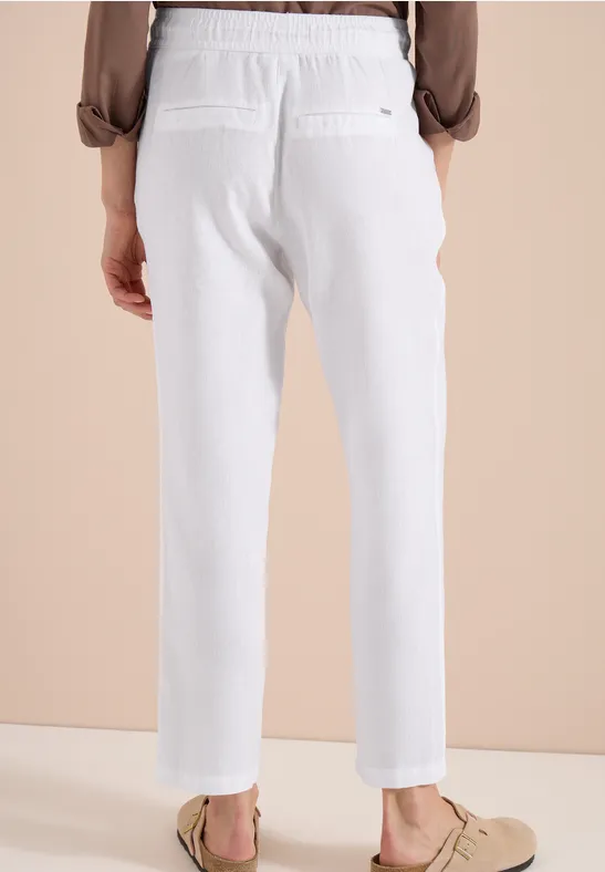 Cecil Damen Slim Leg Hose aus Leinen im Casual Fit in Weiß, Gr: XXL