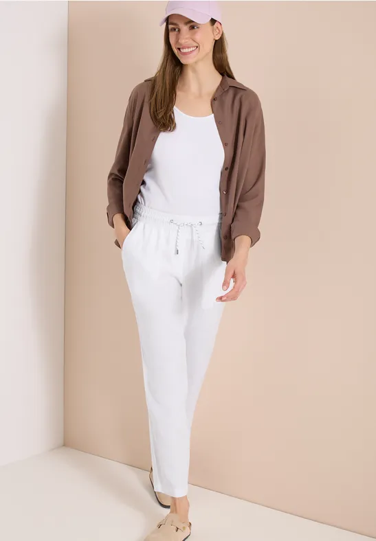 Cecil Damen Slim Leg Hose aus Leinen im Casual Fit in Weiß, Gr: XXL