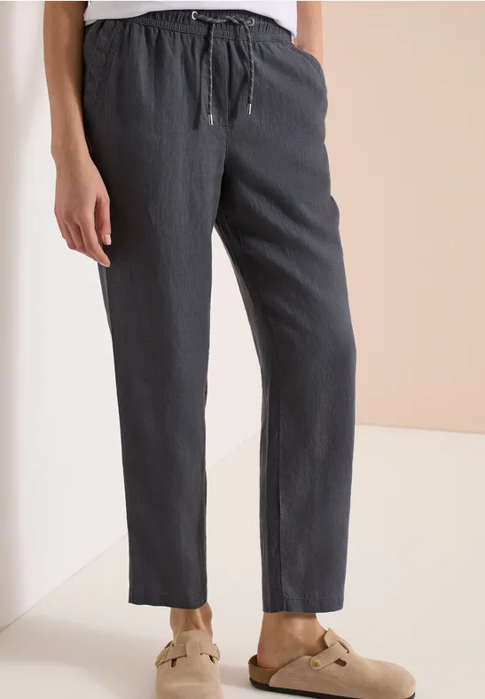 Cecil Damen Slim Leg Hose aus Leinen im Casual Fit in Grau, Gr: XXL