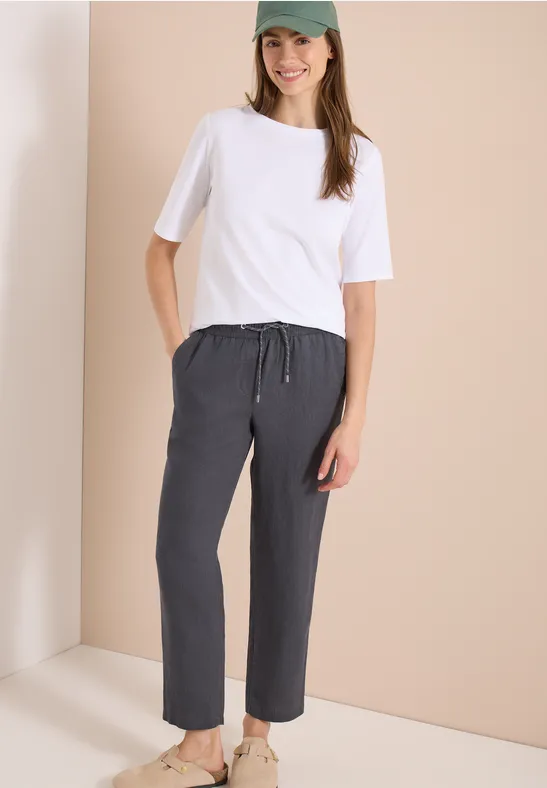 Cecil Damen Slim Leg Hose aus Leinen im Casual Fit in Grau, Gr: XXL