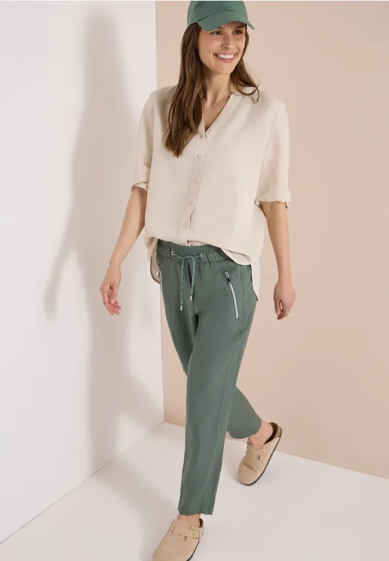 Cecil Damen Slim Leg Hose aus Leinenmix im Loose Fit in Grün, Gr: XXL