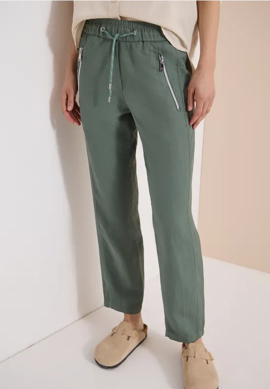 Cecil Damen Slim Leg Hose aus Leinenmix im Loose Fit in Grün, Gr: XXL