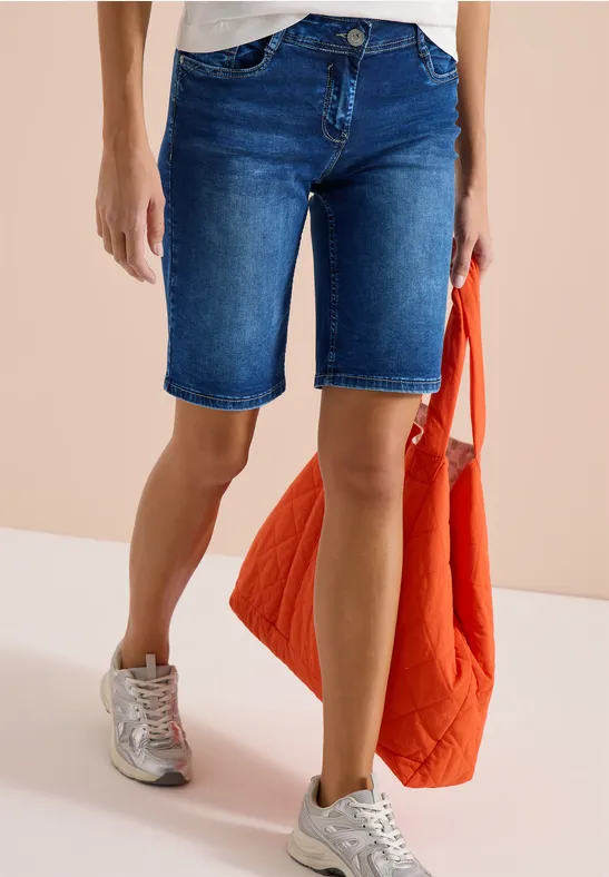 Cecil Damen Slim Leg Jeansshorts im Casual Fit in Blau, Gr: 25