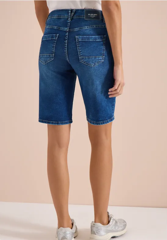 Cecil Damen Slim Leg Jeansshorts im Casual Fit in Blau, Gr: 25