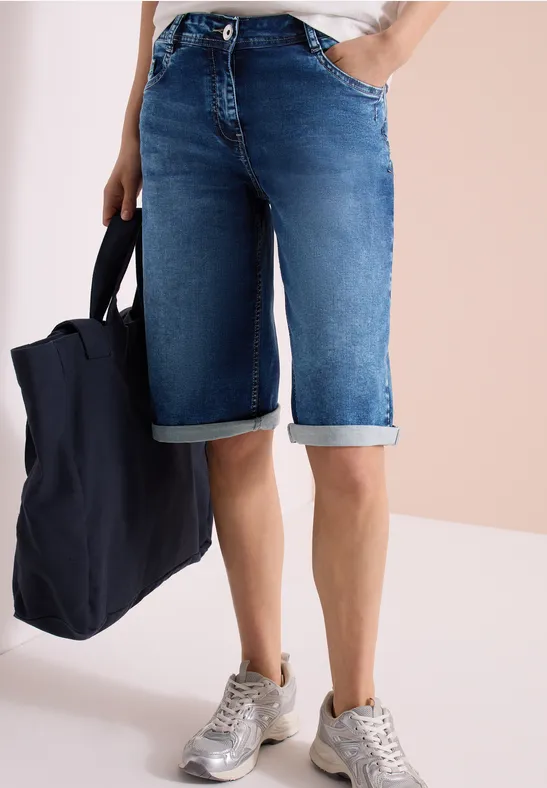 Cecil Damen High Waist Jeansshorts im Loose Fit in Blau, Gr: 25