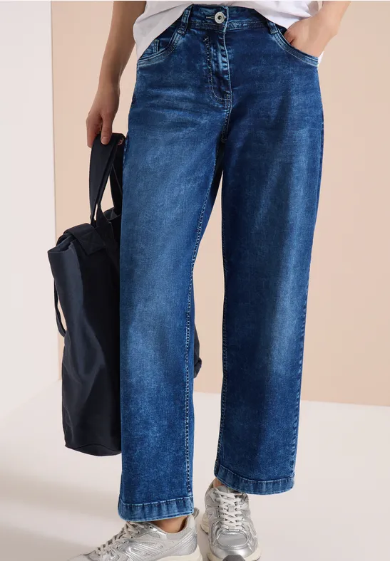 Cecil Damen High Waist Wide Leg Jeans im Loose Fit in Blau, Gr: 25