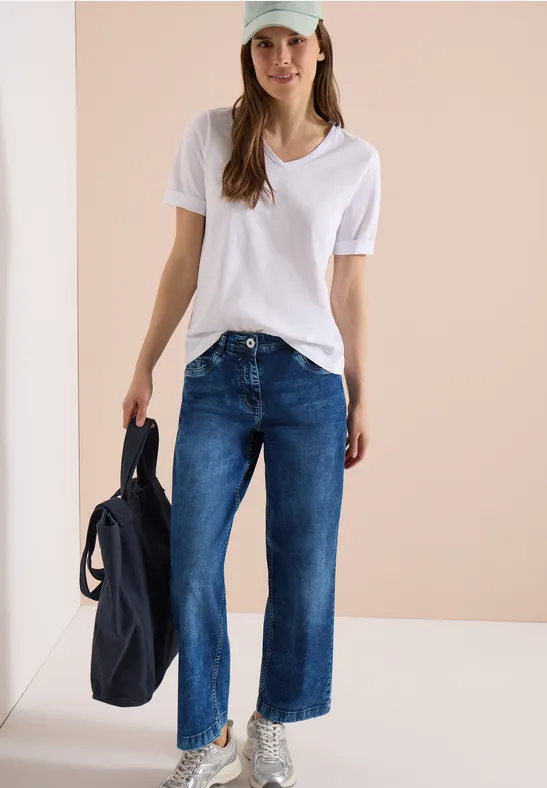 Cecil Damen High Waist Wide Leg Jeans im Loose Fit in Blau, Gr: 25
