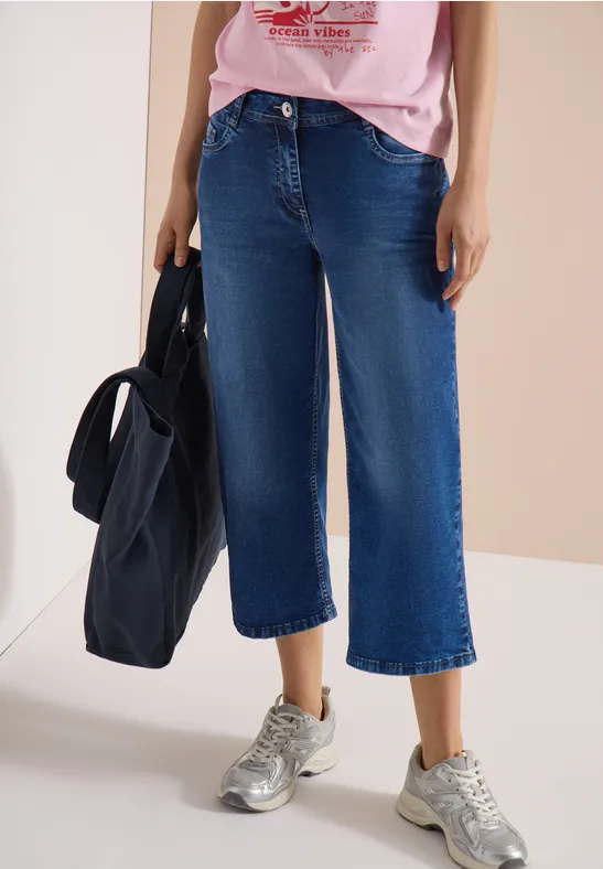 Cecil Damen 3/4 Wide Leg Jeans im Loose Fit in Blau, Gr: 25