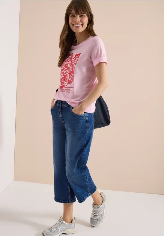 Cecil Damen 3/4 Wide Leg Jeans im Loose Fit in Blau, Gr: 25