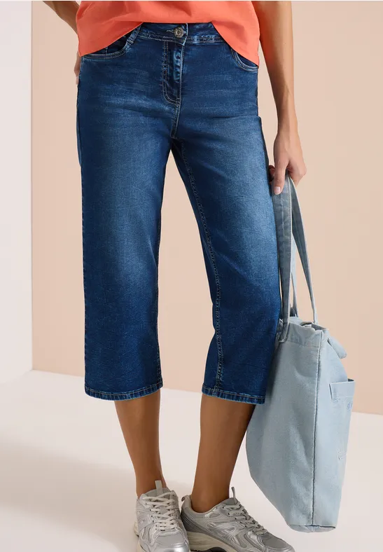 Cecil Damen Wide Leg 3/4 Jeans im Loose Fit in Blau, Gr: 25