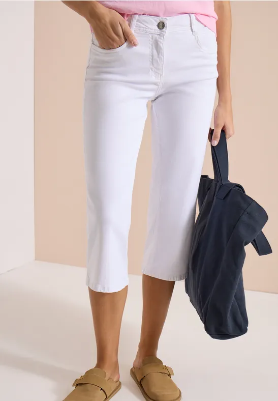 Cecil Damen Wide Leg 3/4 Jeans im Loose Fit in Weiß, Gr: 25
