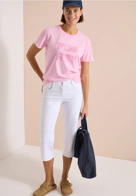 Cecil Damen Wide Leg 3/4 Jeans im Loose Fit in Weiß, Gr: 25