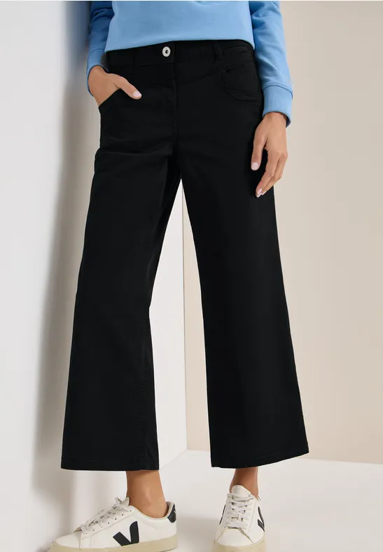 Cecil Damen High Waist Wide Leg Hose im Loose Fit in Schwarz, Gr: 25