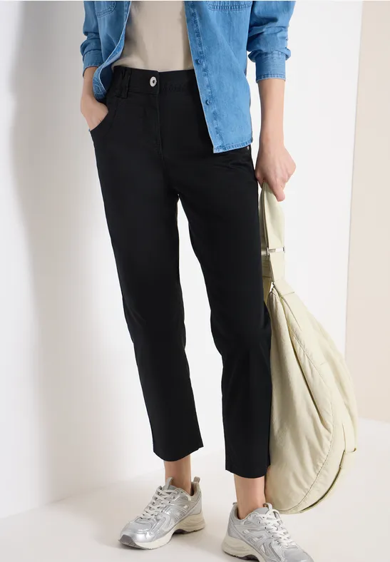 Cecil Damen Mid Waist Slim Leg Hose im Casual Fit in Schwarz, Gr: 25