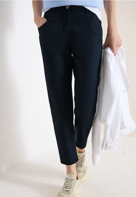 Cecil Damen Mid Waist Slim Leg Hose im Casual Fit in Blau, Gr: 25