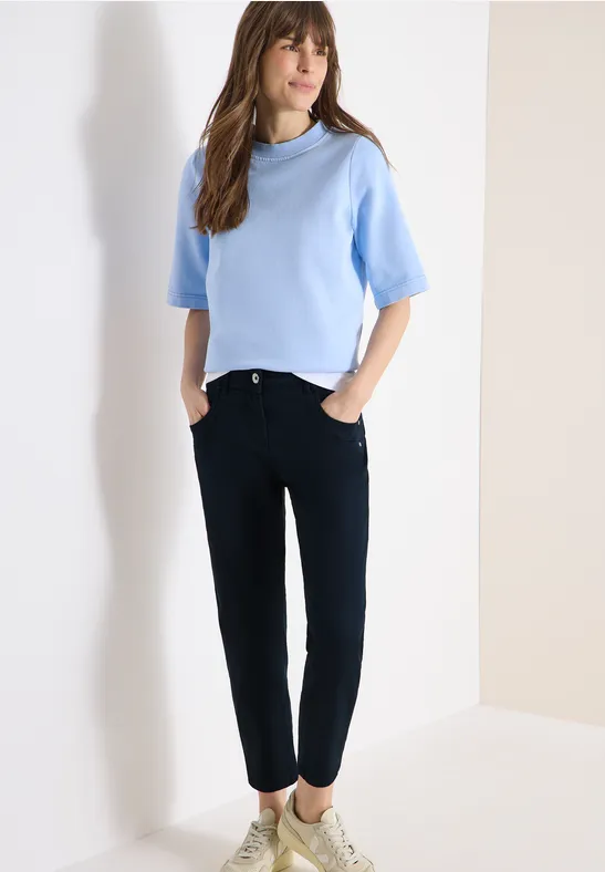 Cecil Damen Mid Waist Slim Leg Hose im Casual Fit in Blau, Gr: 25