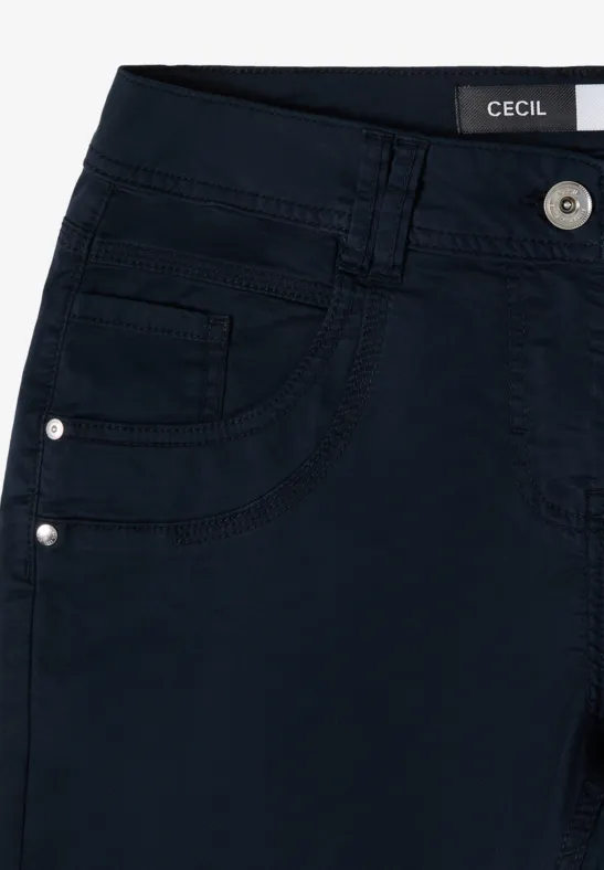 Cecil Damen Mid Waist Slim Leg Hose im Casual Fit in Blau, Gr: 25