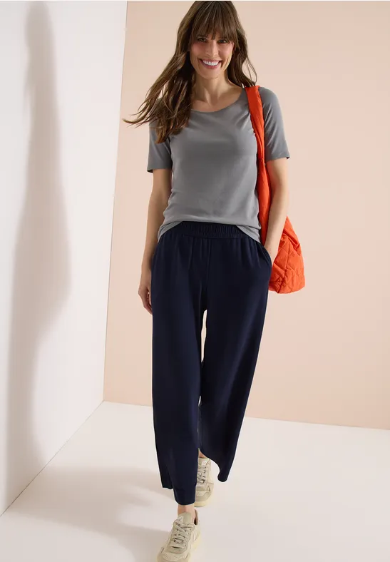 Cecil Damen High Waist Wide Leg Hose im Loose Fit in Blau, Gr: XL