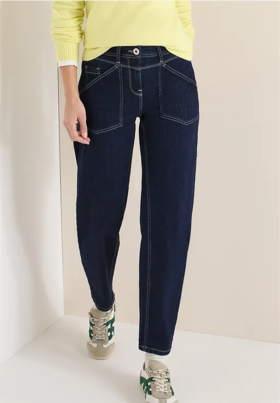 Cecil Damen Barrel Leg Jeans in Blau, Gr: 28