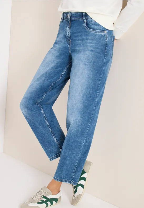 Cecil Damen High Waist Barrel Leg Jeans im Loose Fit in Blau, Gr: 28