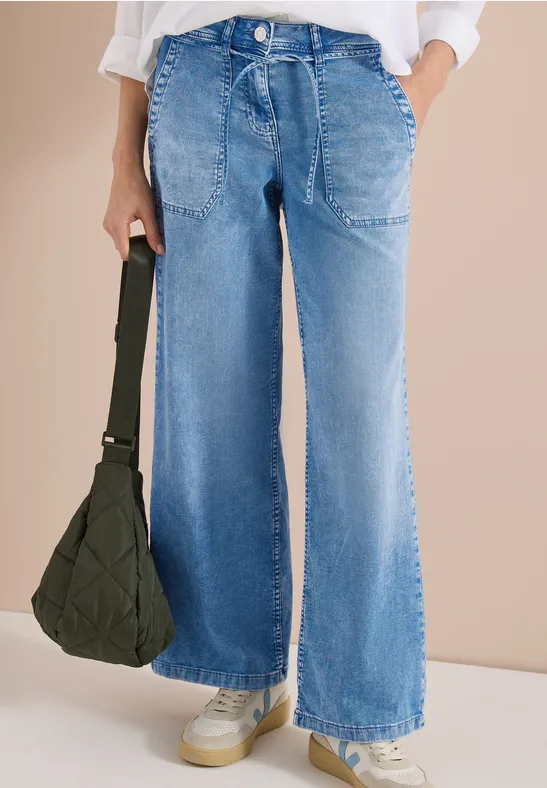 Cecil Damen Flared Wide Leg Hose im Loose Fit in Blau, Gr: 25