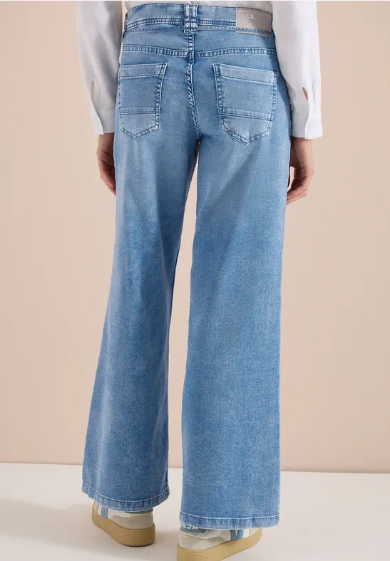 Cecil Damen Flared Wide Leg Hose im Loose Fit in Blau, Gr: 25