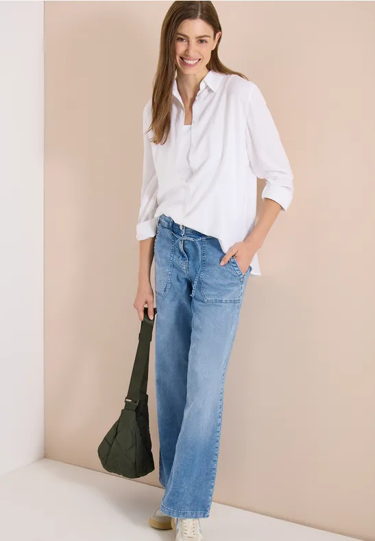 Cecil Damen Flared Wide Leg Hose im Loose Fit in Blau, Gr: 25
