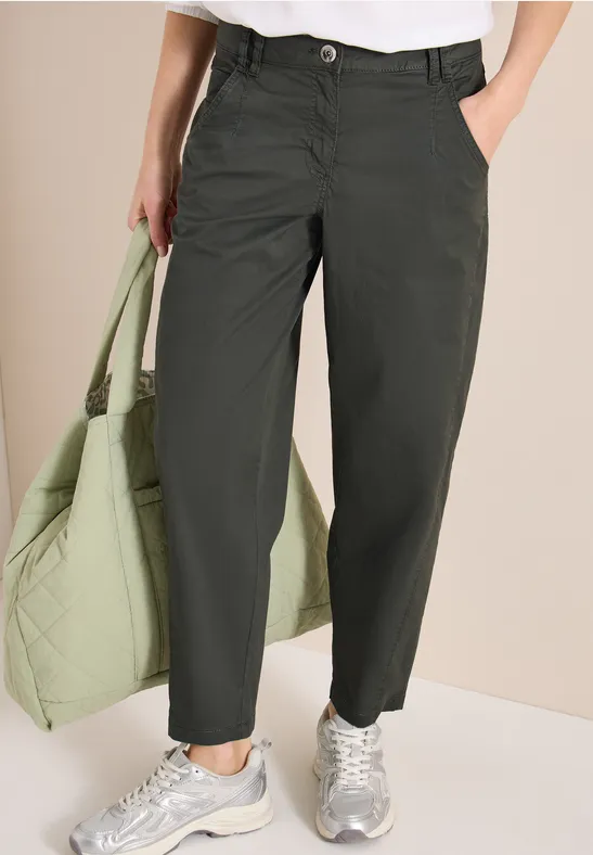 Cecil Damen Mid Waist Barrel Leg Hose im Casual Fit in Grün, Gr: 28