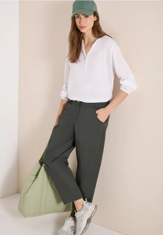 Cecil Damen Mid Waist Barrel Leg Hose im Casual Fit in Grün, Gr: 28