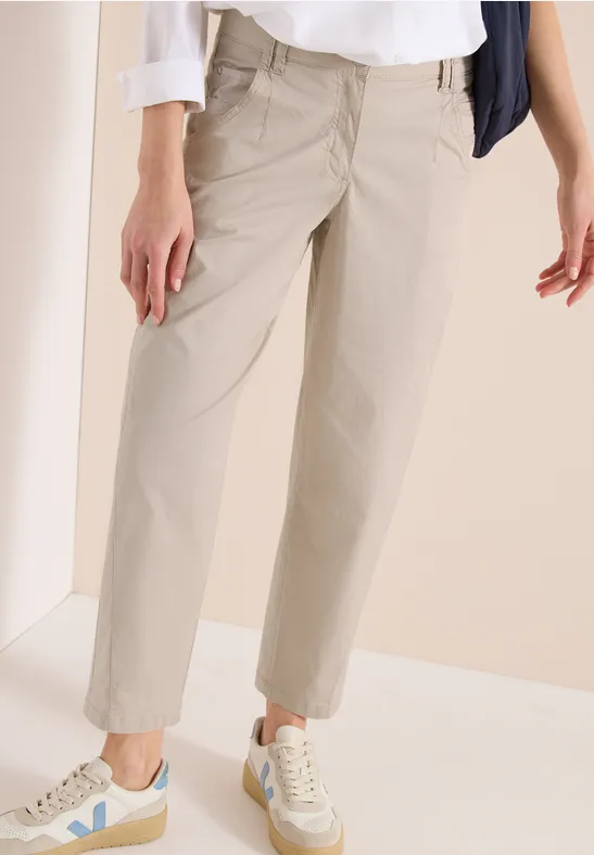 Cecil Damen Mid Waist Barrel Leg Hose im Casual Fit in Beige, Gr: 26
