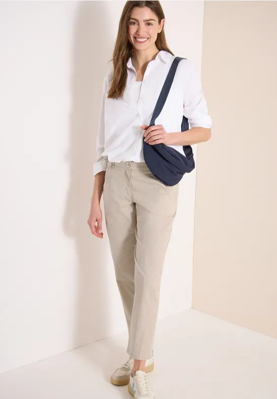 Cecil Damen Mid Waist Barrel Leg Hose im Casual Fit in Beige, Gr: 26
