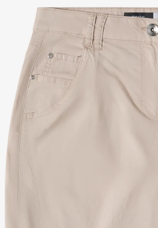 Cecil Damen Mid Waist Barrel Leg Hose im Casual Fit in Beige, Gr: 26