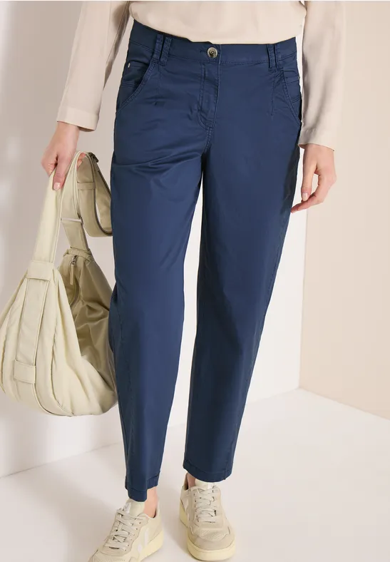Cecil Damen Mid Waist Barrel Leg Hose im Casual Fit in Blau, Gr: 25
