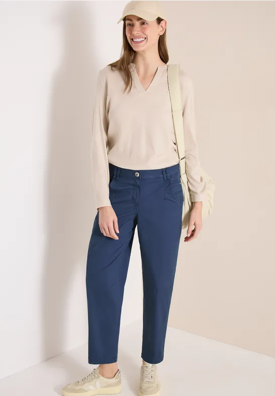 Cecil Damen Mid Waist Barrel Leg Hose im Casual Fit in Blau, Gr: 25