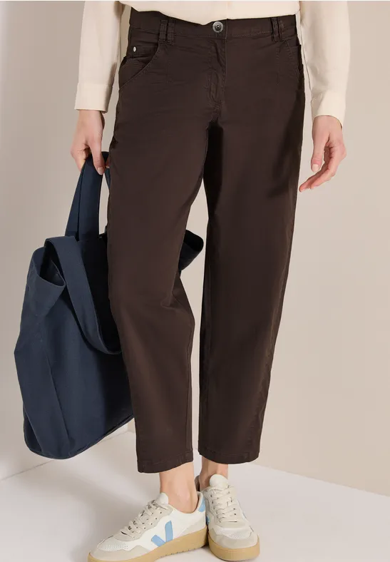 Cecil Damen Mid Waist Barrel Leg Hose im Casual Fit in Braun, Gr: 25